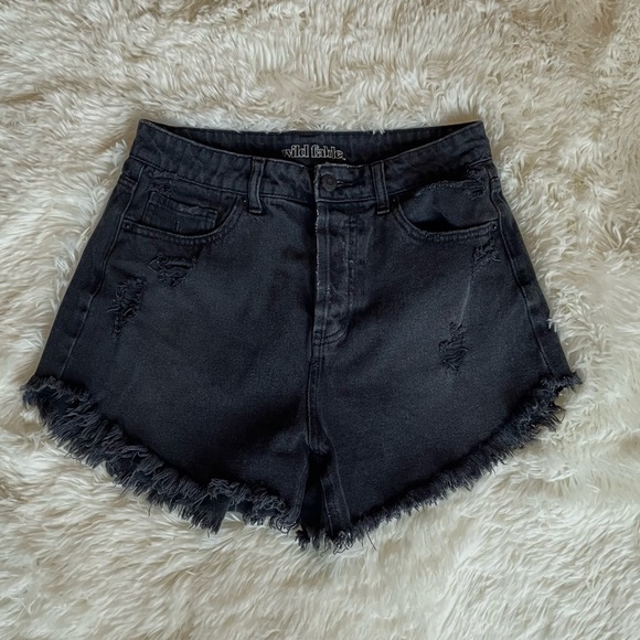 wild fable Pants - Wild Fable Black High-Rise Cutoff Denim Shorts, 4